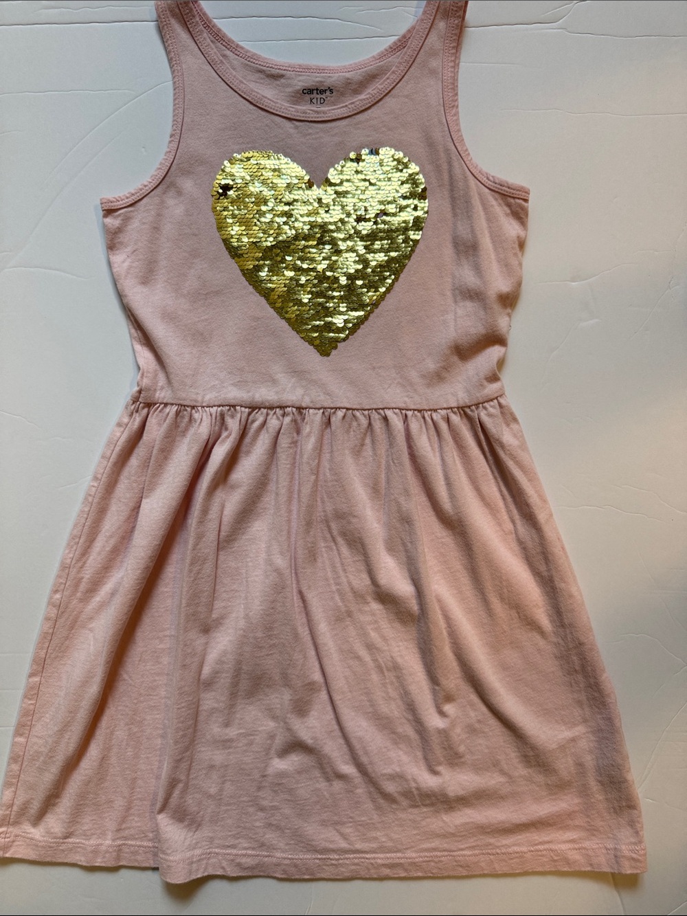 Carter's Light Pink Tank Dress with Gold Flip Sequin Heart